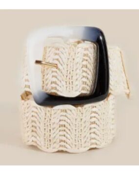 ShopEvelynne Cream Woven Belt with Black Buckle